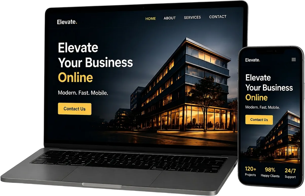 Premium website mockup on laptop and phone